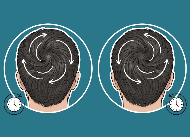 Vortici dei capelli in senso orario e antiorario
