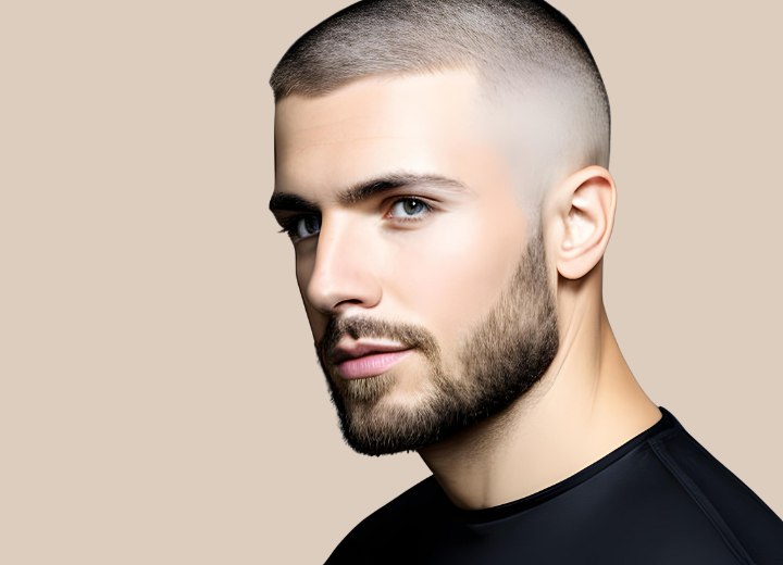 Uomo con capelli rasati molto corti